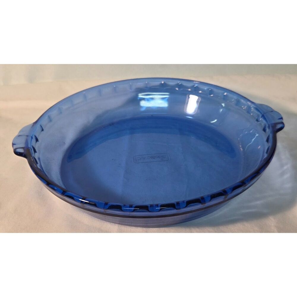 Pyrex Cobalt Blue Glass 10" Pie Plate Baking Dish with Handles